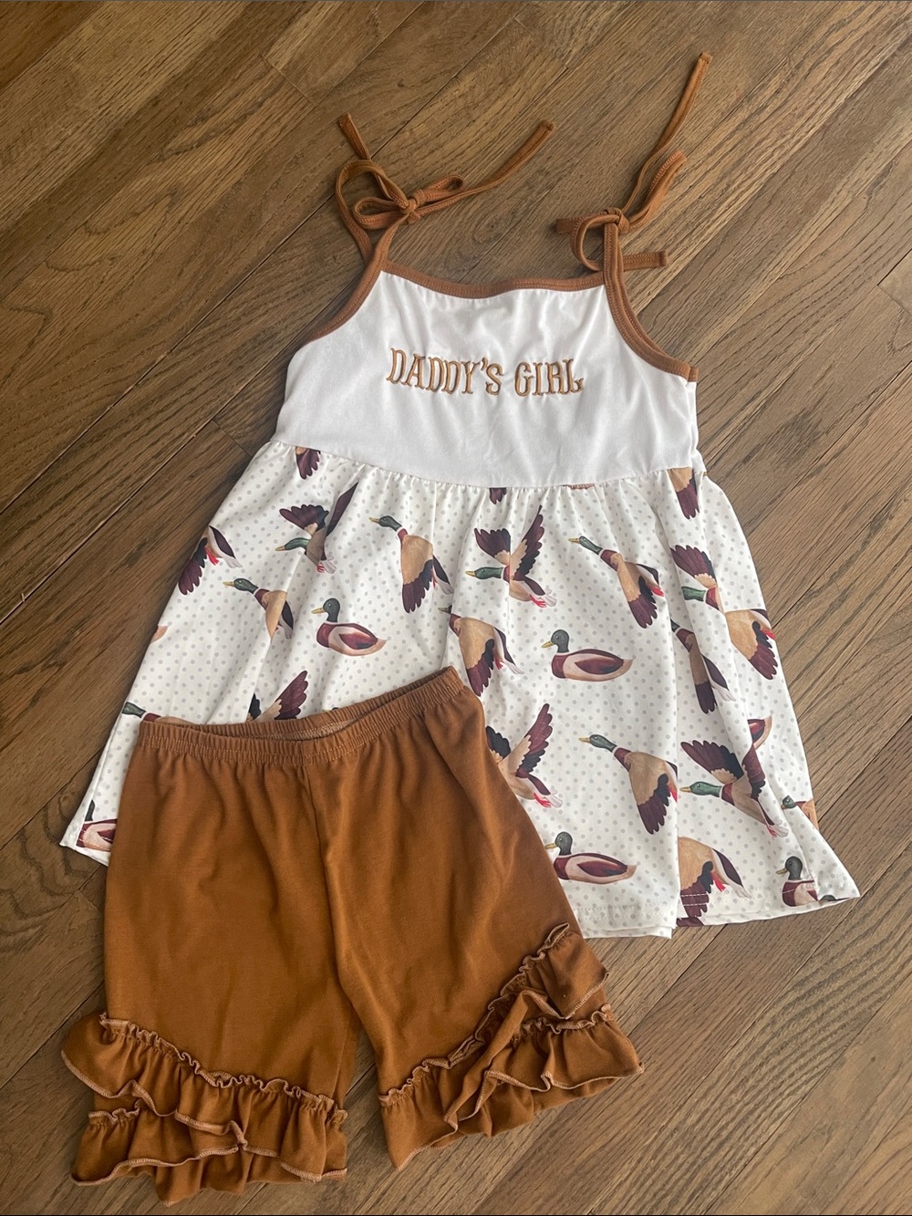 Daddy's Girl Duck Print Tank Dress & Ruffle Shorts Set 6-7T mallard 🦆